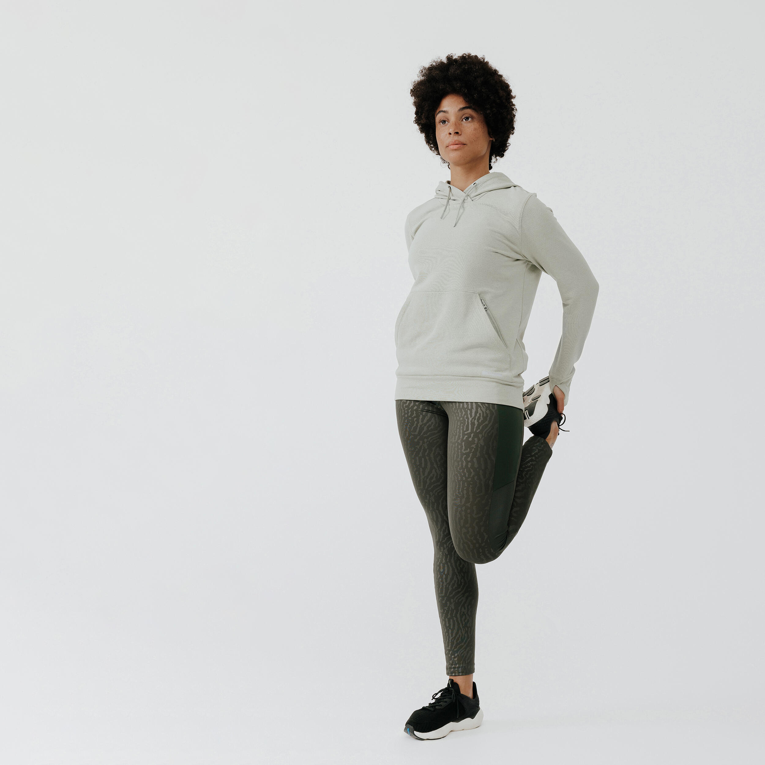 Women's warm running hoodie - khaki