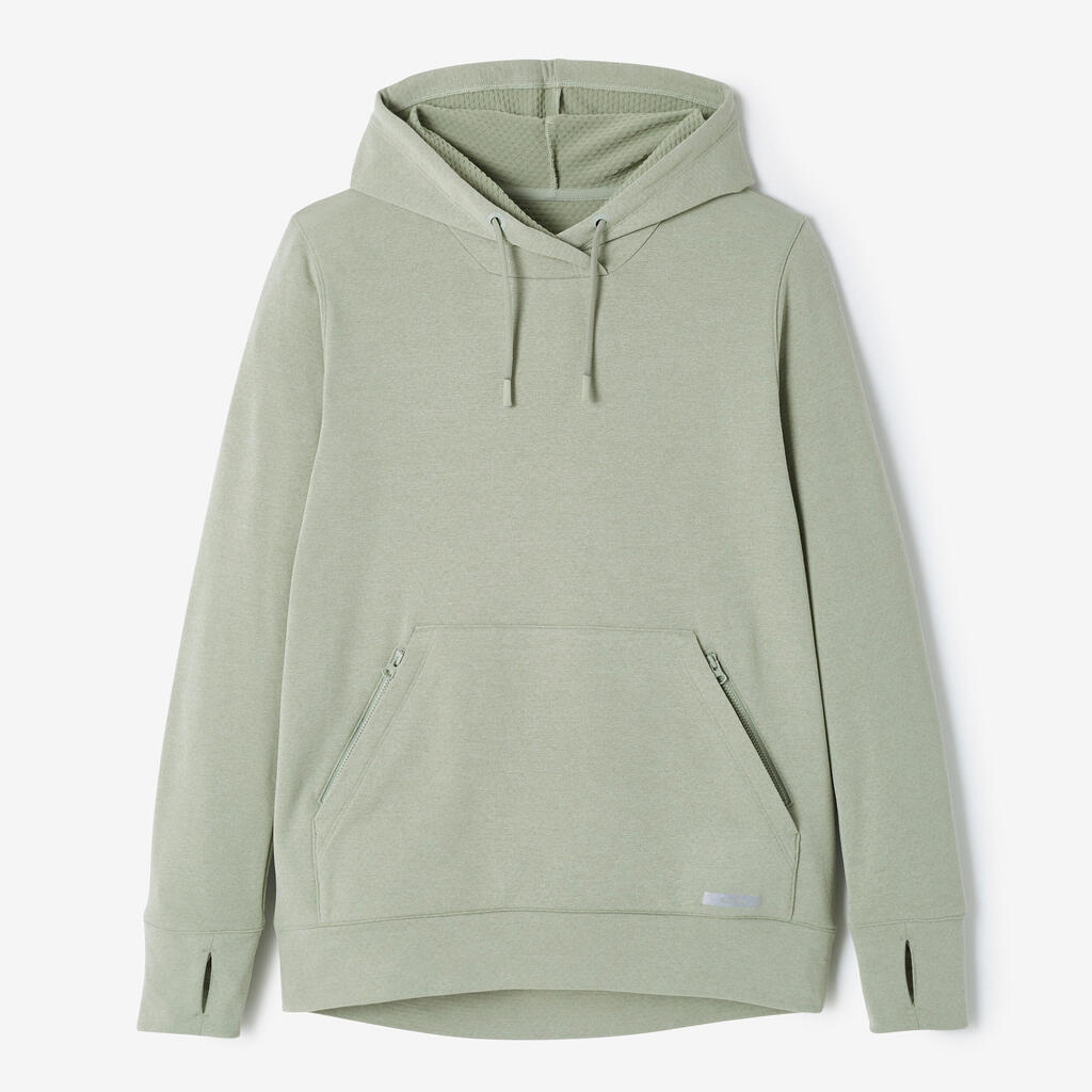 Sudadera con capucha running cálida mujer - Hood 500 caqui 