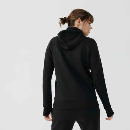500 γυναικείο ζεστό μπουφάν με κουκούλα για τρέξιμο/jogging - μαύρο