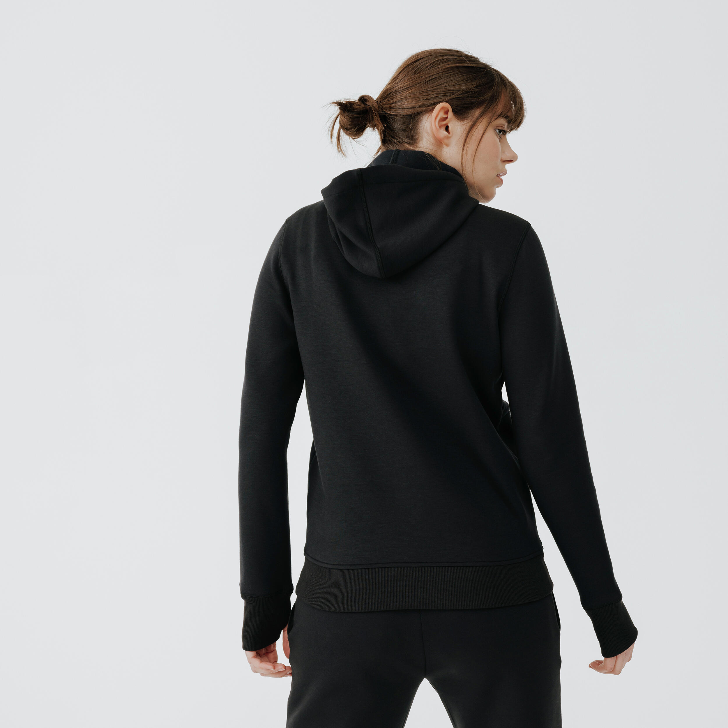 500 women's warm running/jogging hoodie - black 2/9