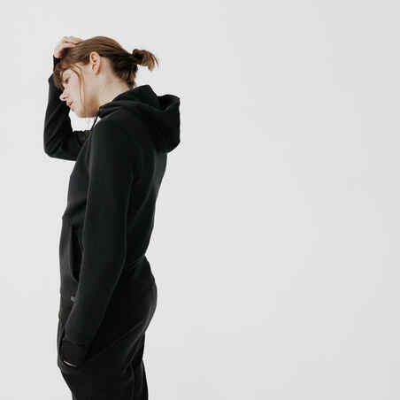 500 women's warm running/jogging hoodie - black