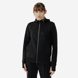 Sudadera chaqueta capucha running Mujer Jogger 500 negro