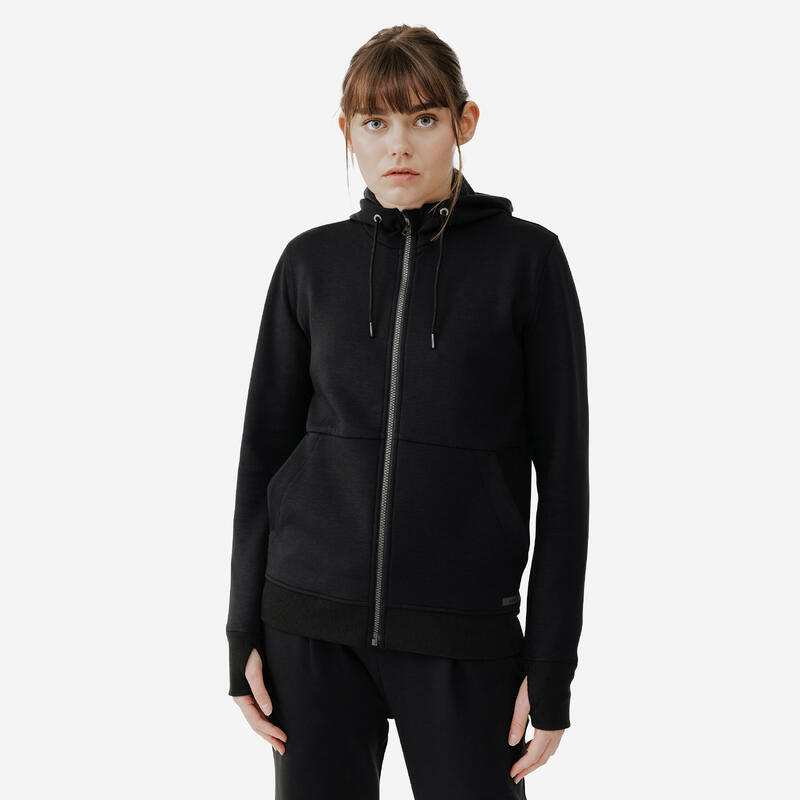 Dámská hřejivá běžecká bunda s kapucí Jogging 500 černá 