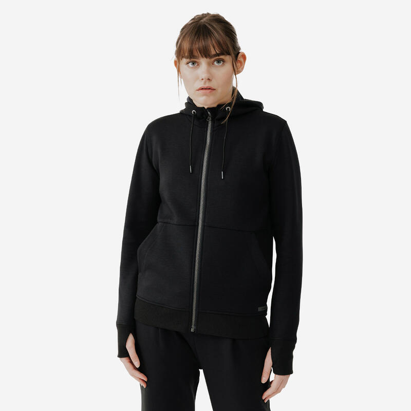 Veste à capuche running chaud femme - Jogging 500 noir