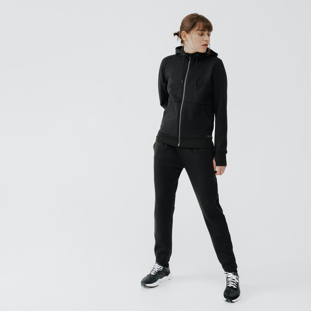 500 women's warm running/jogging hoodie - black