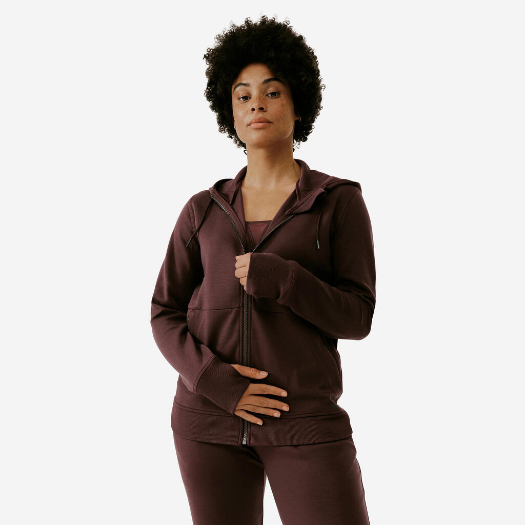 500 women's warm running/jogging hoodie - brown