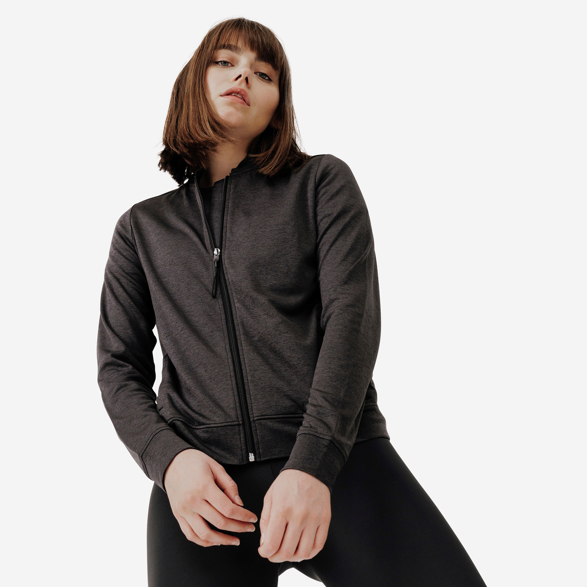 Women s breathable running jacket KIPRUN Run 100 Dry Black and smoke grey KALENJI Decathlon