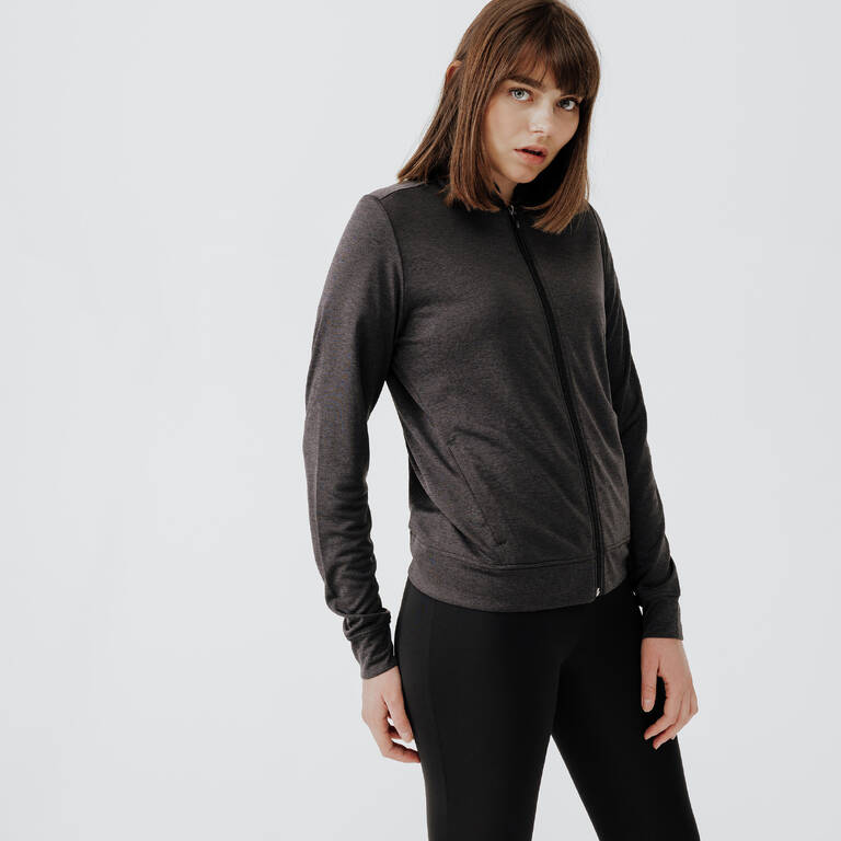 Women's breathable running jacket-KIPRUN Run 100 Dry-Black and smoke grey