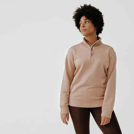 Women's zipped-collar running sweatshirt Warm + - beige