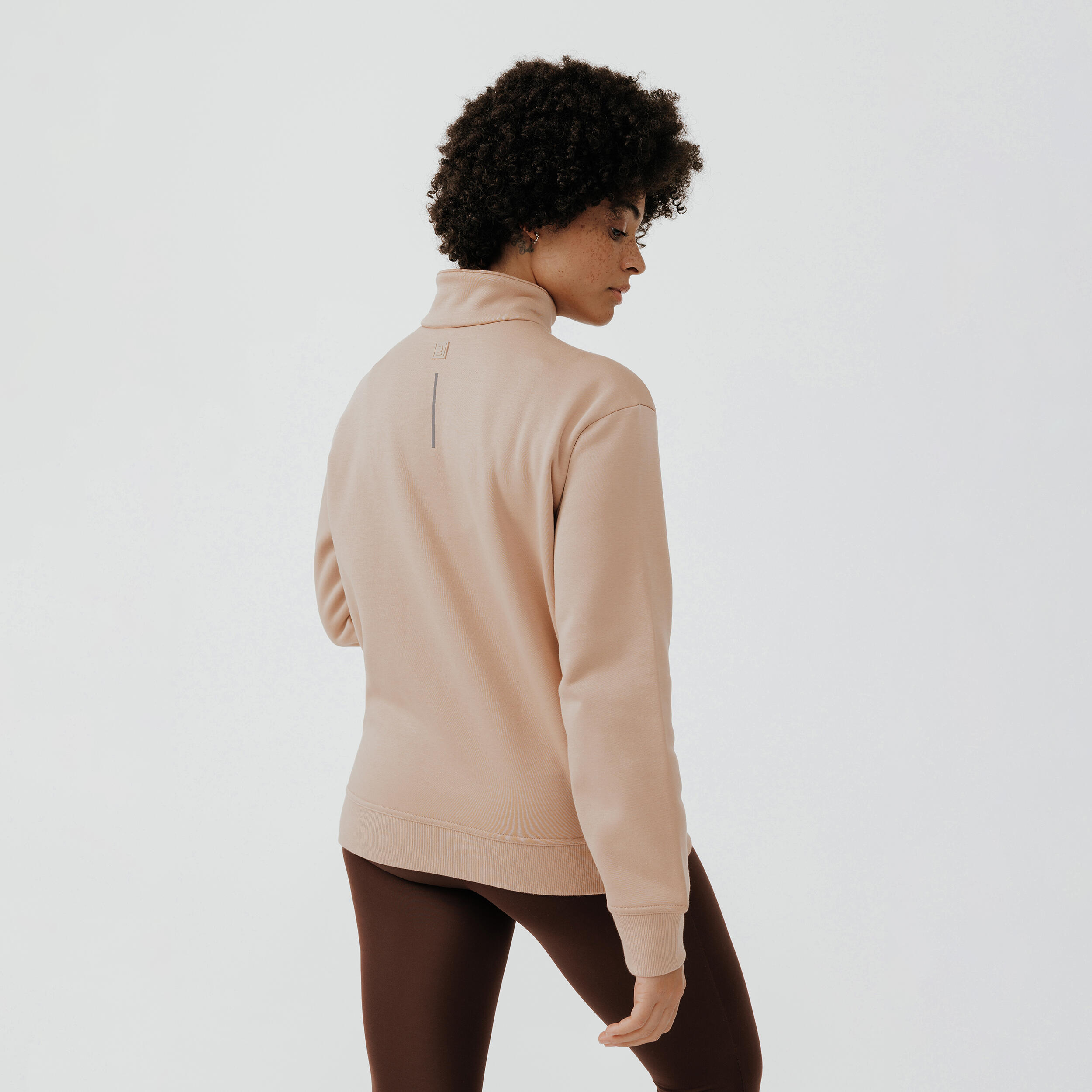 Women's zipped-collar running sweatshirt Warm + - beige 2/8