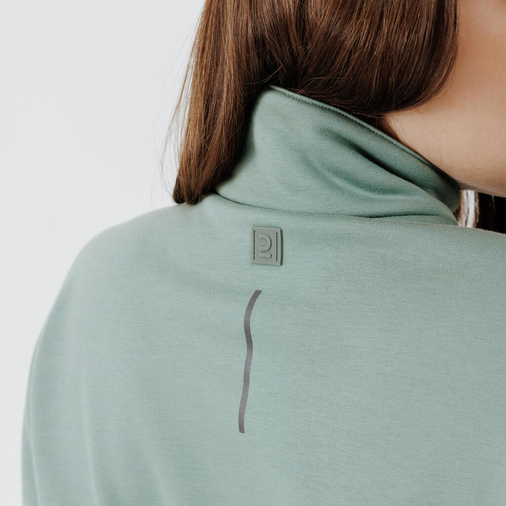 Women's zip-collar running sweatshirt Warm+ - green