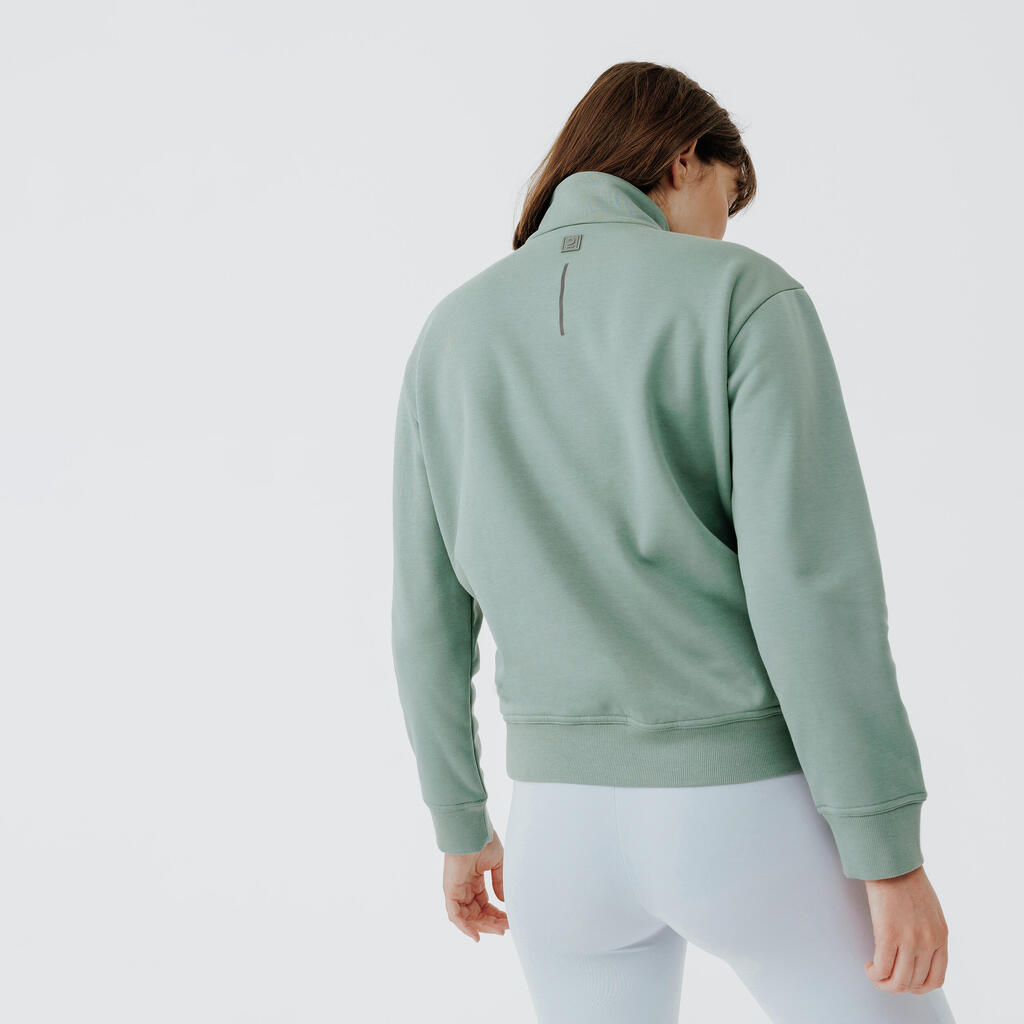 Women's zip-collar running sweatshirt Warm+ - green