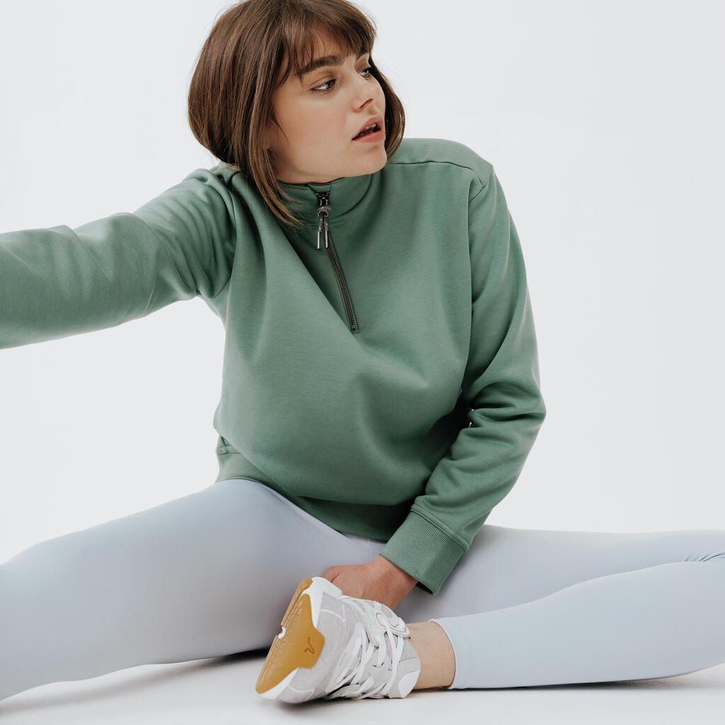Women's zip-collar running sweatshirt Warm+ - green