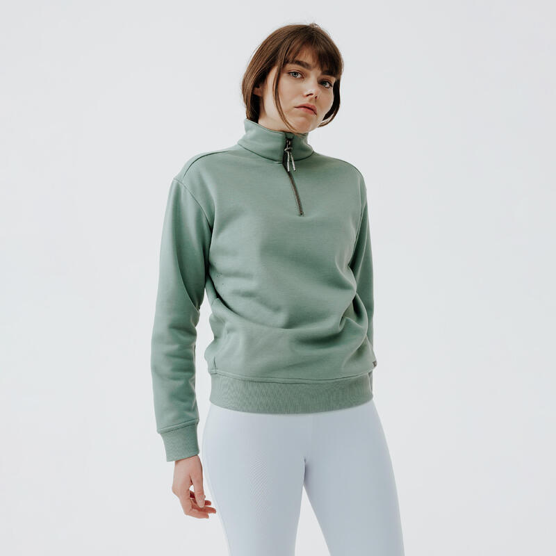 Sudadera Running cálida cuello con cremallera mujer Warm+ verde