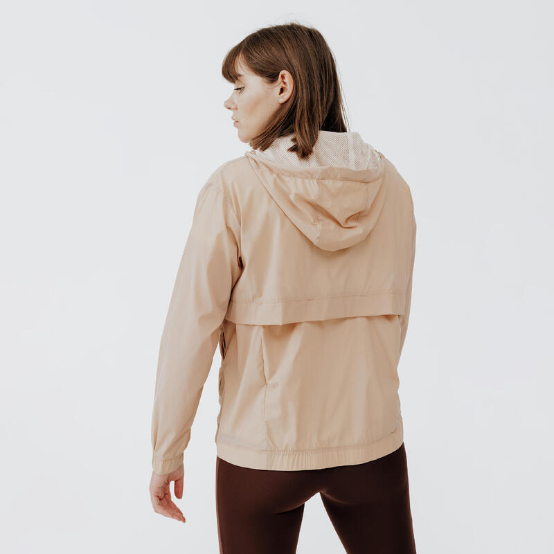 Chaqueta cortaviento running Mujer Wind Breath beis