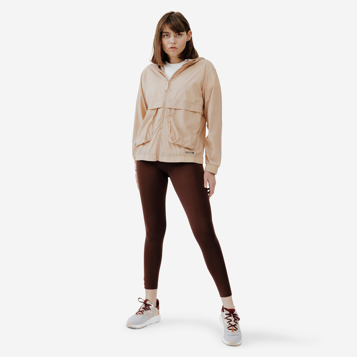 Veste coupe-vent de running Femme - KIPRUN Run 500 Wind Beige