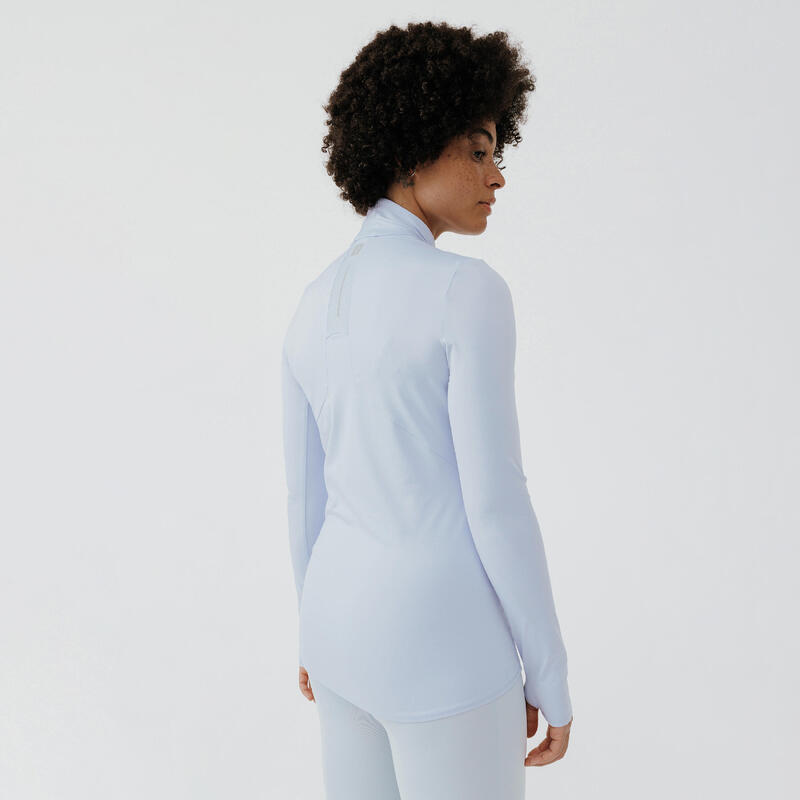 女款半開式拉鍊跑步長袖 T 恤 Dry+－淡藍色