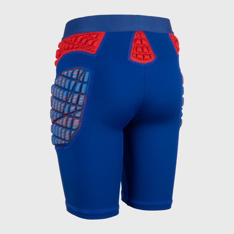 Beschermende ondershort voor rugby voor kinderen R500 blauw/rood