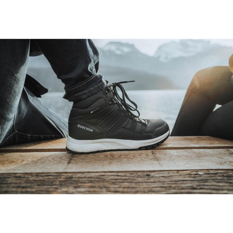 Botas de caminhada quentes e impermeáveis homem, NH500 Mid preto