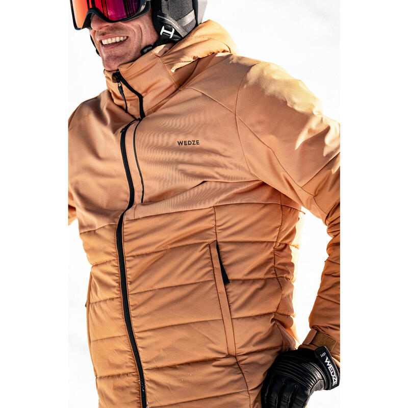 Warme halflange ski-jas voor heren 100 bruin