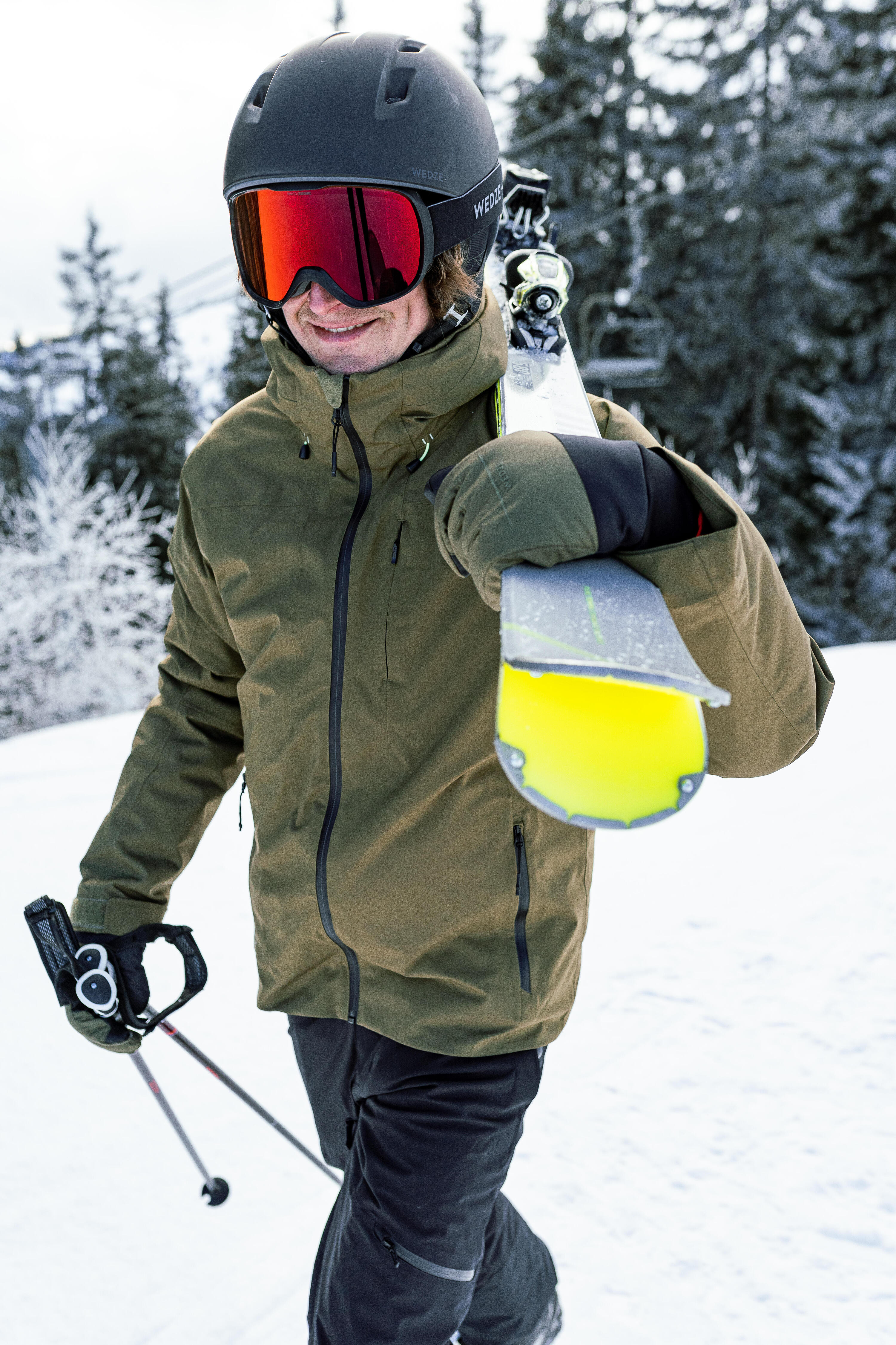 Men's Warm Ski Jacket 500 - Khaki WEDZE