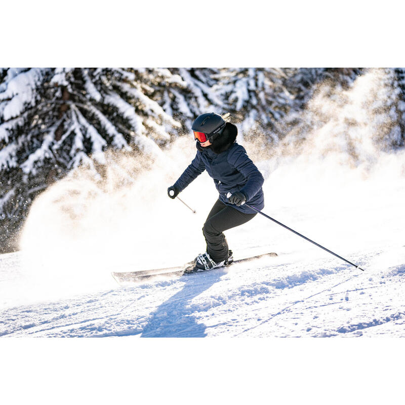 Veste de ski chaude mi-longue femme, 100 bleu marine