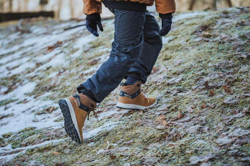 兒童保暖防水綁帶皮革登山健行鞋 SH100 Warm 2.5 - 5 號
