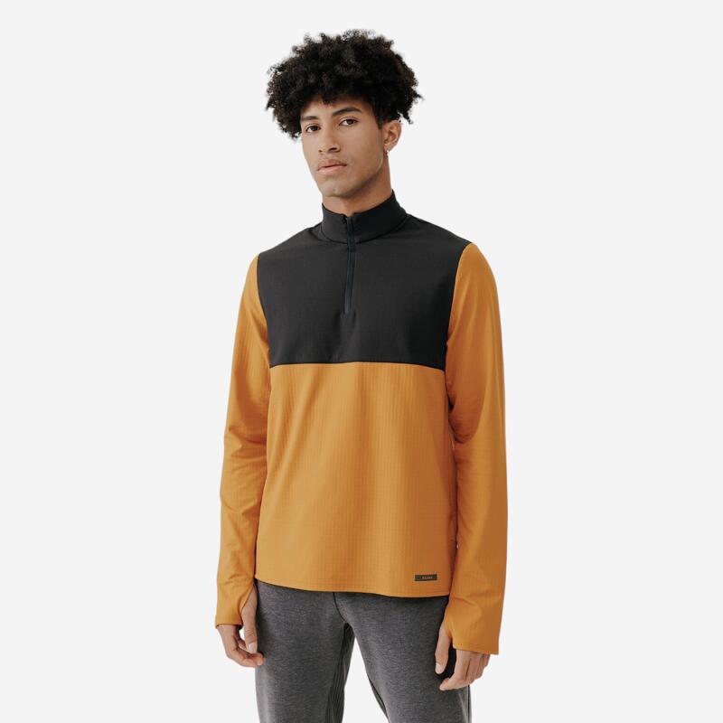 Sudadera running Hombre manga larga cálida Warm 500 ocre