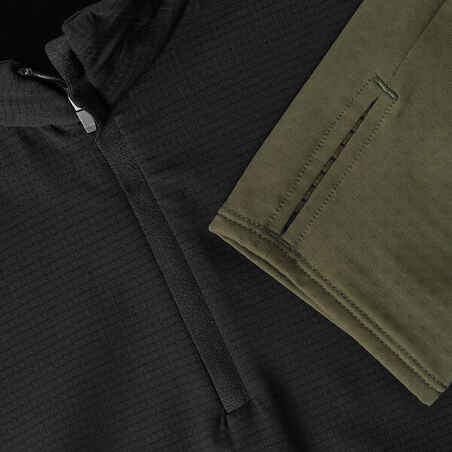 Men's KIPRUN Run 500 Warm Long-sleeved Zip Running T-Shirt - Khaki