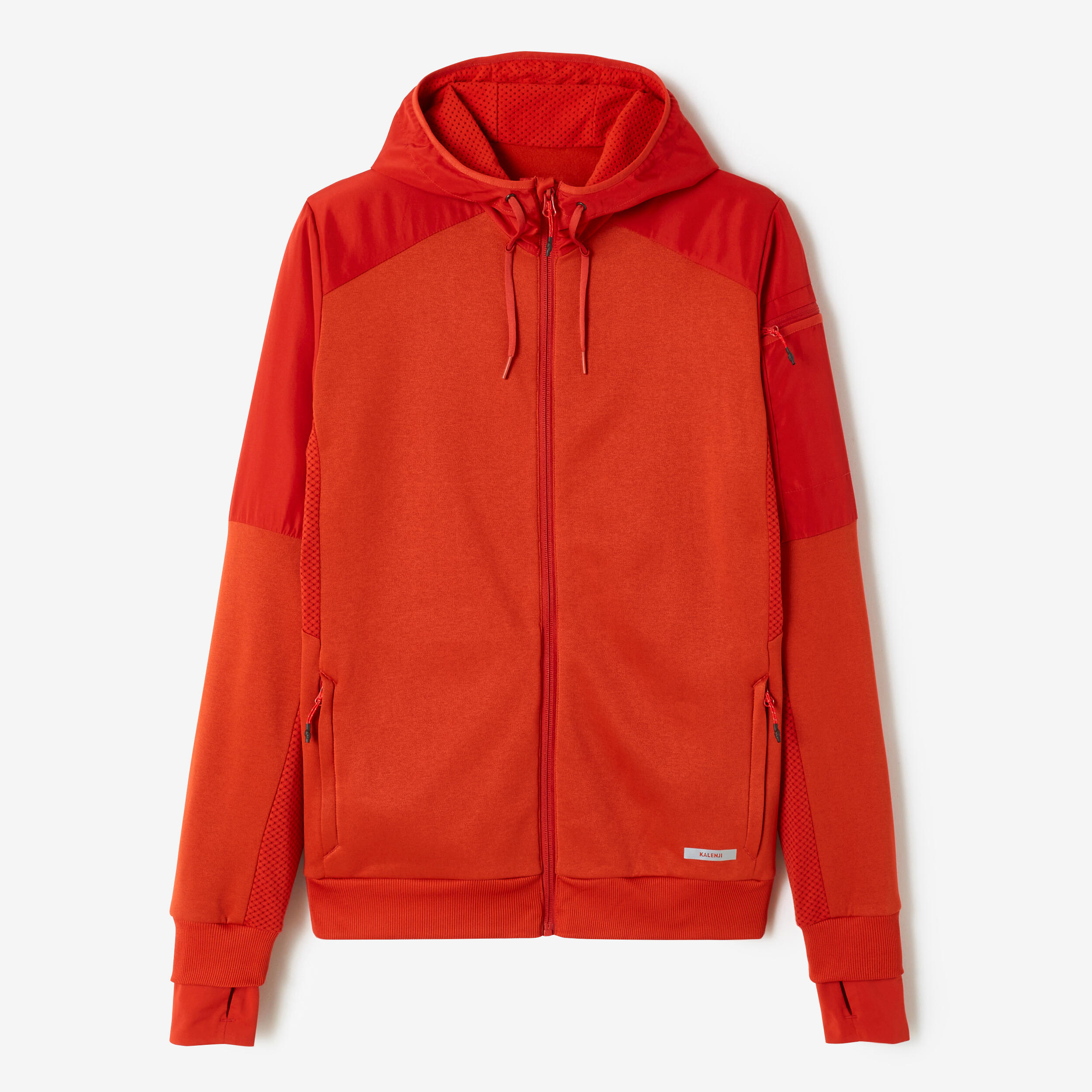 Kalenji Warm+ Men's Running Zipped Hoodie Sweatshirt - Brick Red 7/8