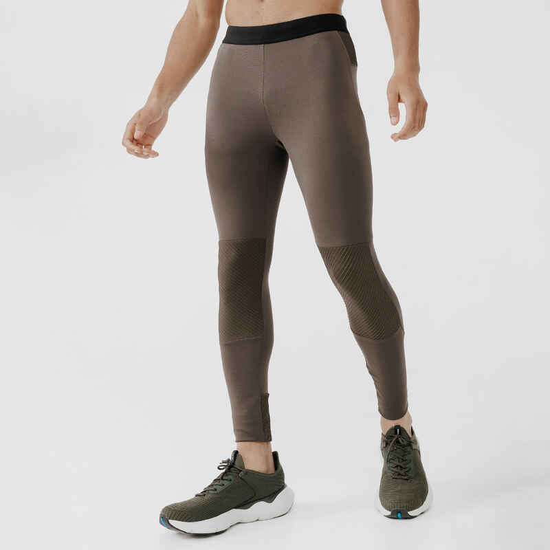 Men's warm running tights Warm + Khaki Decathlon