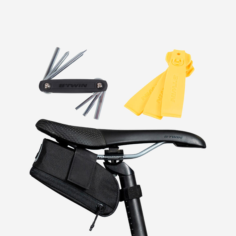 KIT SACOCHE DE SELLE EASY M 0.6L NOIR + MULTITOOL + 3 DéMONTE-PNEU