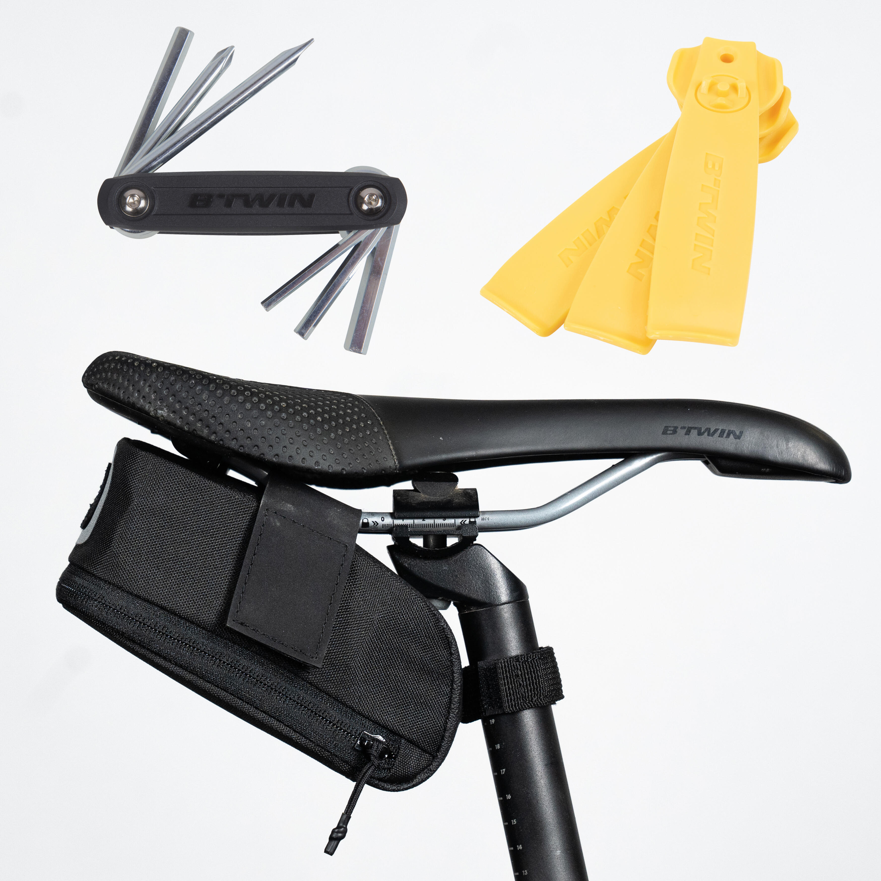 kit sacoche de selle easy m 0.6l noir + multitool + 3 démonte-pneu - riverside