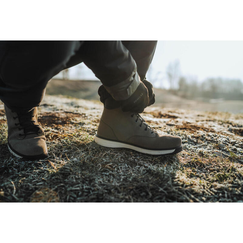 Chaussures de randonnée en cuir chaud homme, NH500 High Leather vert