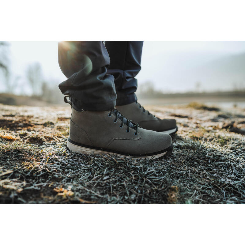 Chaussures de randonnée en cuir chaud homme, NH500 High Leather vert