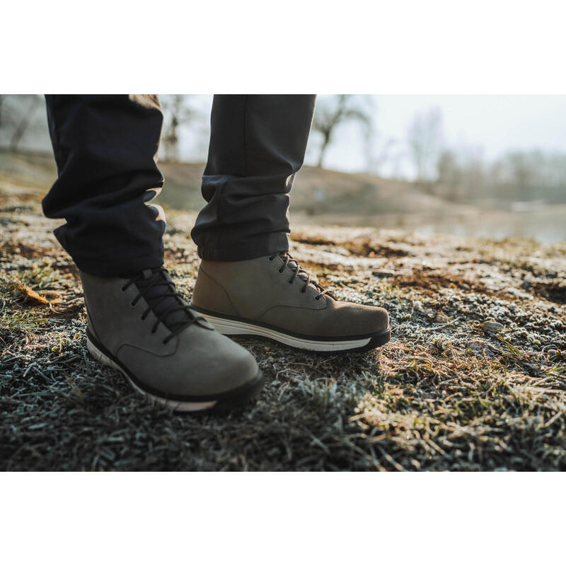 Chaussures de randonnée en cuir chaud homme, NH500 High Leather vert