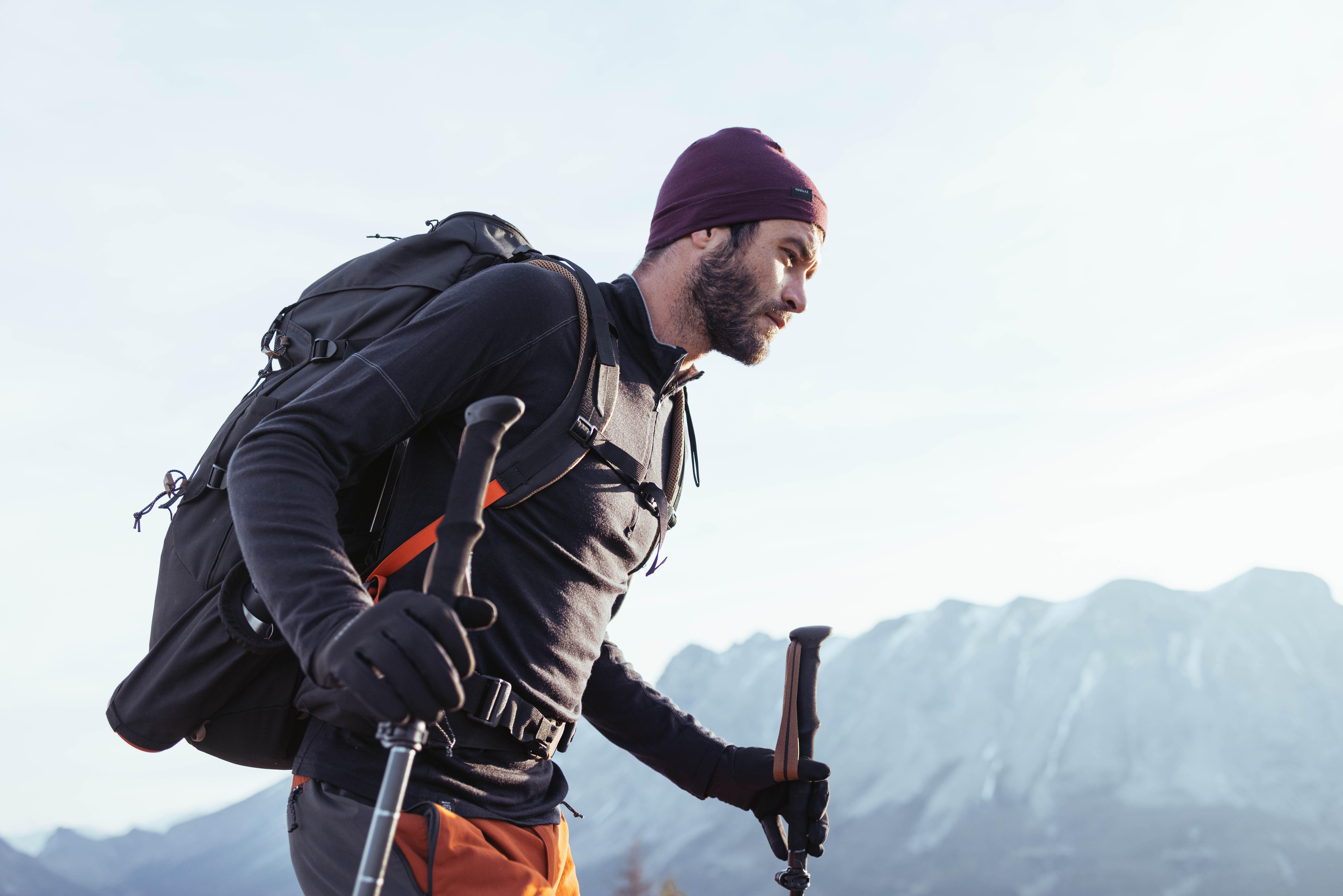 Men's Hiking Long-Sleeved Merino T-Shirt - Trek 500 Black - FORCLAZ