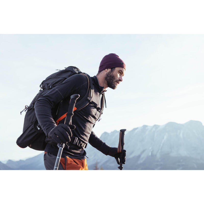 T-shirt manches longues de trek montagne en laine mérinos col zip MT500 - Homme