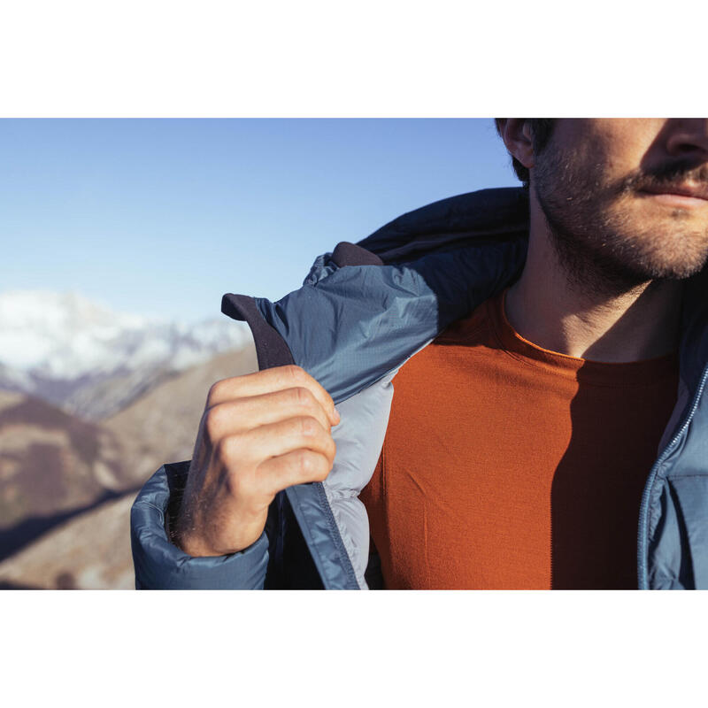 Erkek Outdoor Trekking Kapüşonlu Şişme Mont - Kuş Tüyü - Mavi - MT500 -10°C