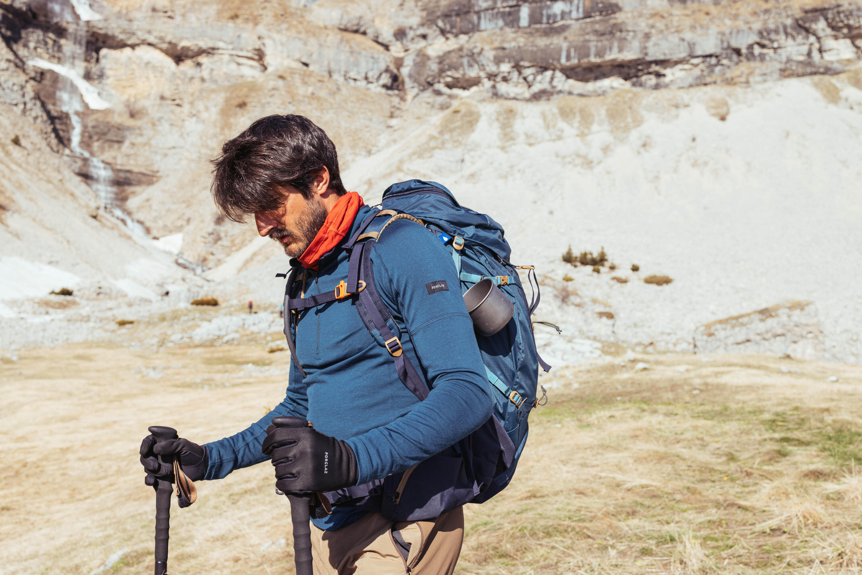 Men's Mountain Trekking Merino Wool Long-Sleeved T-Shirt with zip collar - MT500 3/7