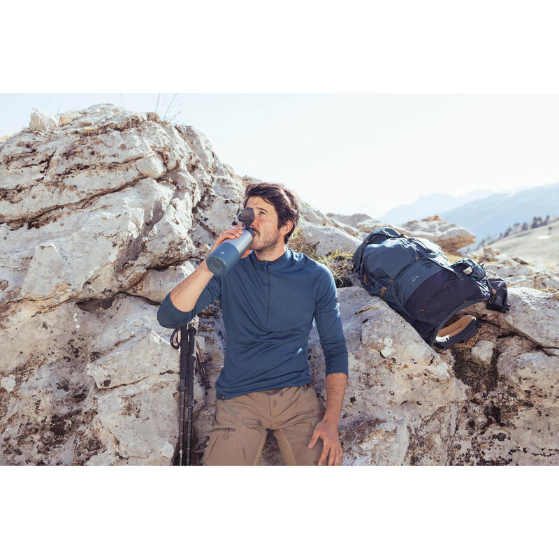 Merino Shirt Herren langarm 1/2 Reissverschluss Trekking - MT500 