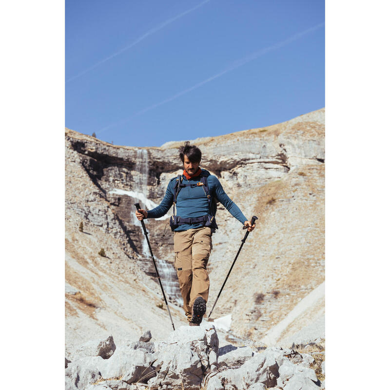 Bluză din lână merinos, guler cu fermoar Trekking la munte MT500 Negru Bărbați