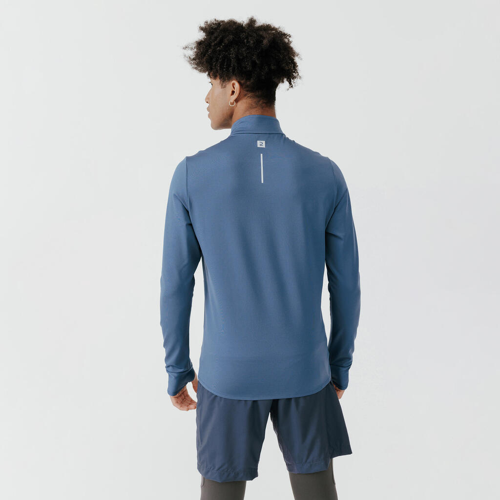 Pánske bežecké tričko Run 100 Warm s dlhým rukávom hrejivé modré