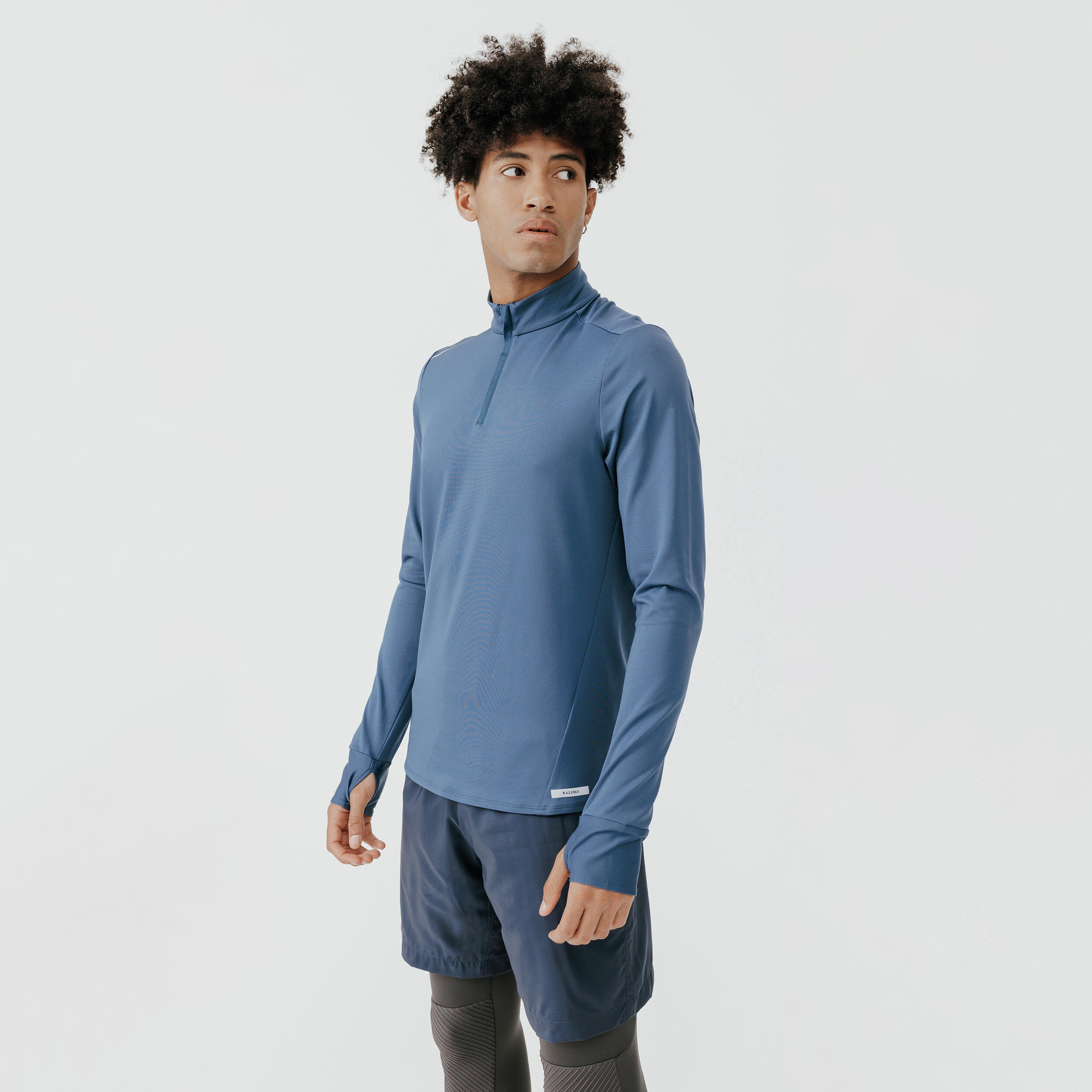 KALENJI WARM MEN S LONG SLEEVED RUNNING T SHIRT SLATE BLUE