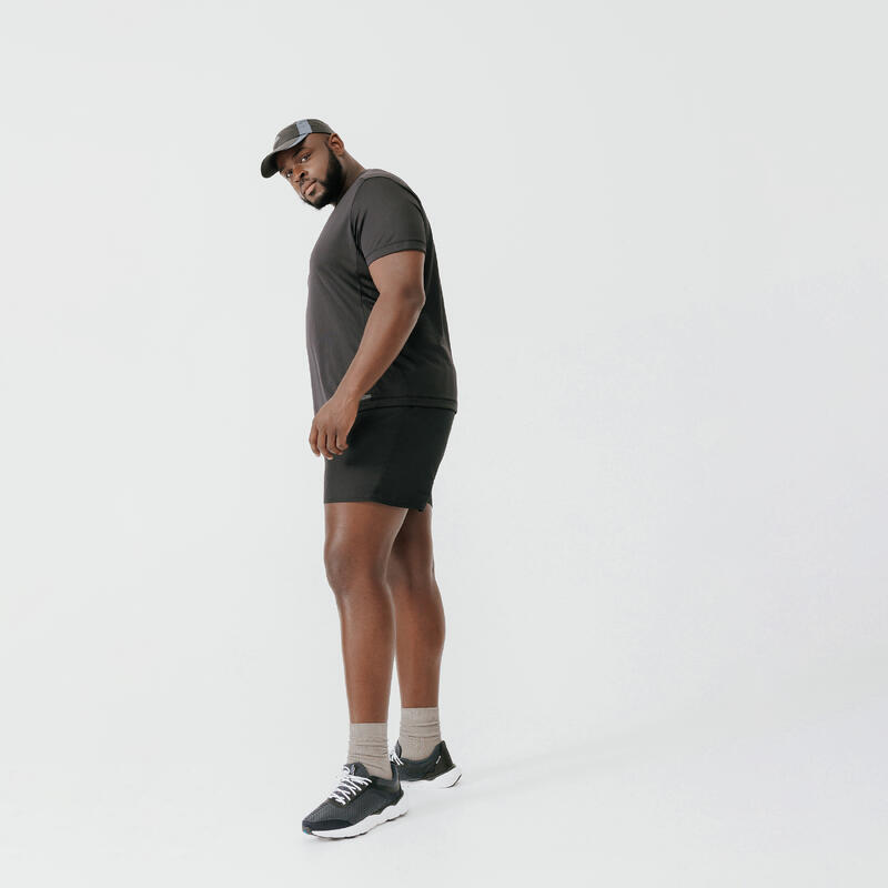 Pantalón corto running transpirable talla grande hombre Dry negro (4XL a 5XL)