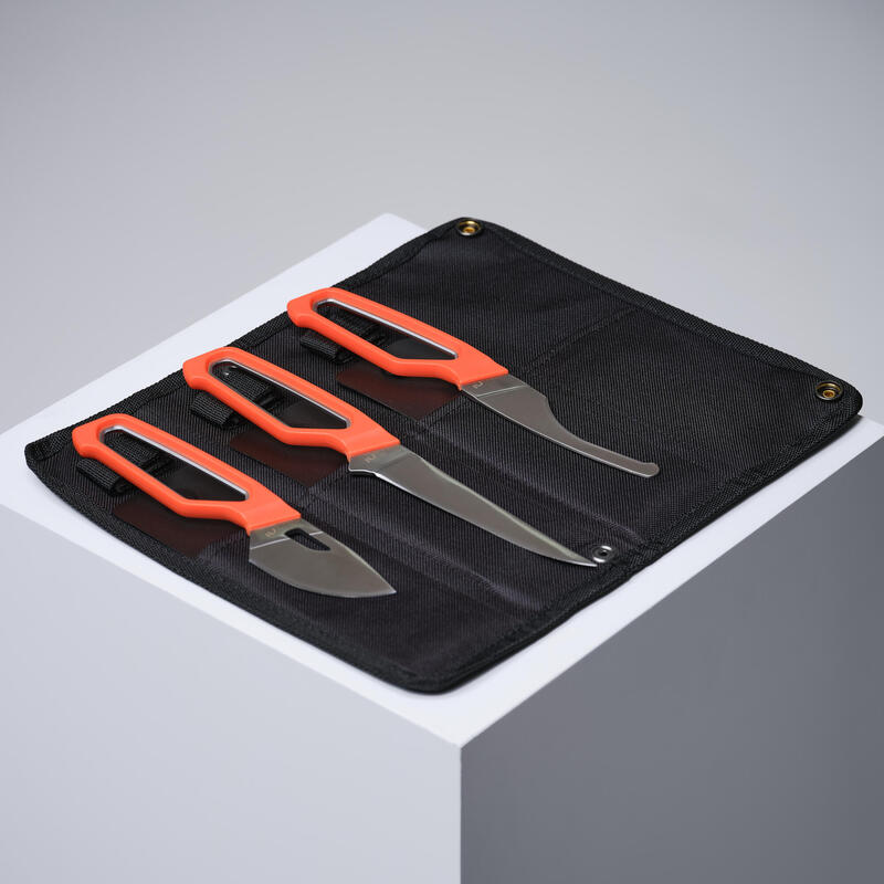 Zsigerelő szett, 3 késsel, könnyű és kompakt, narancssárga
