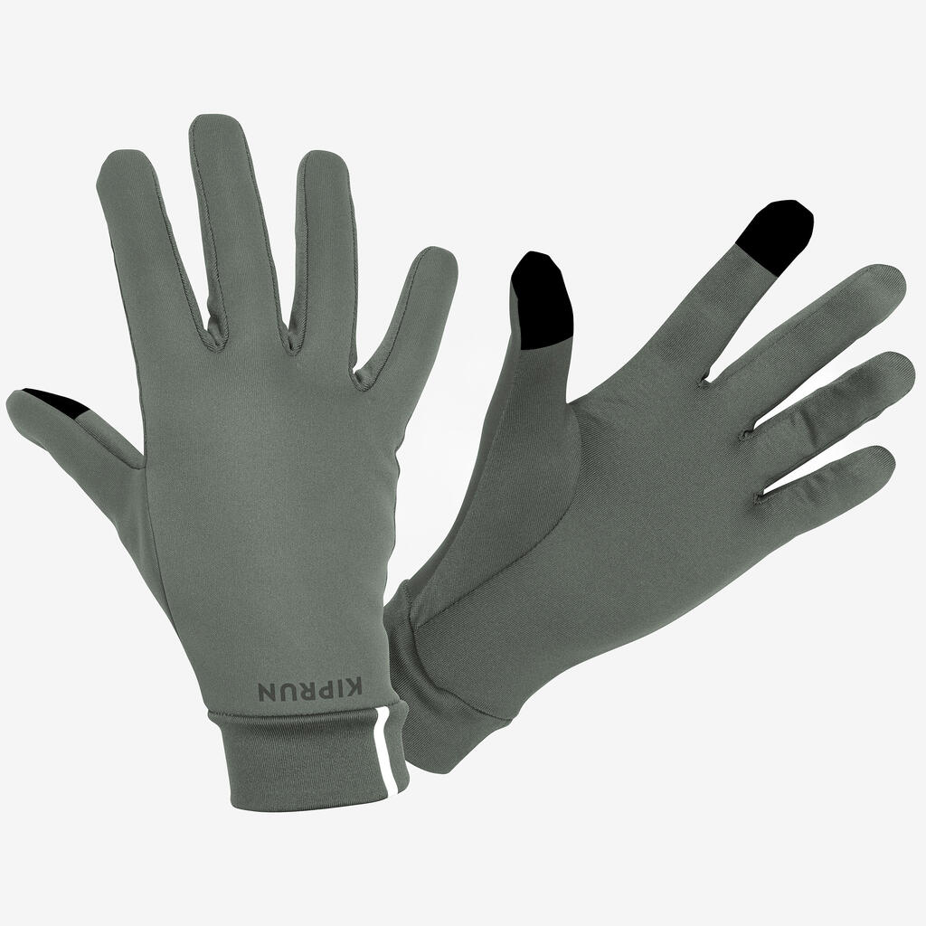 Gants de running tactiles adulte - kiprun  warm+ 500 v2 gris fonce