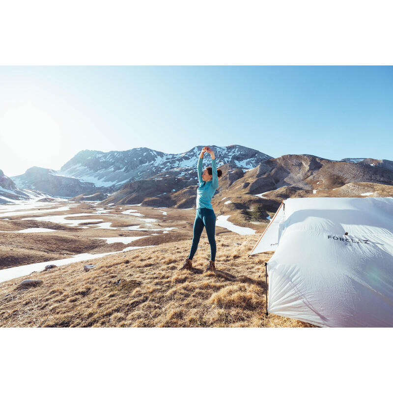 Bluză din Lână Merinos cu guler înalt cu fermoar Trekking MT500 Negru Damă