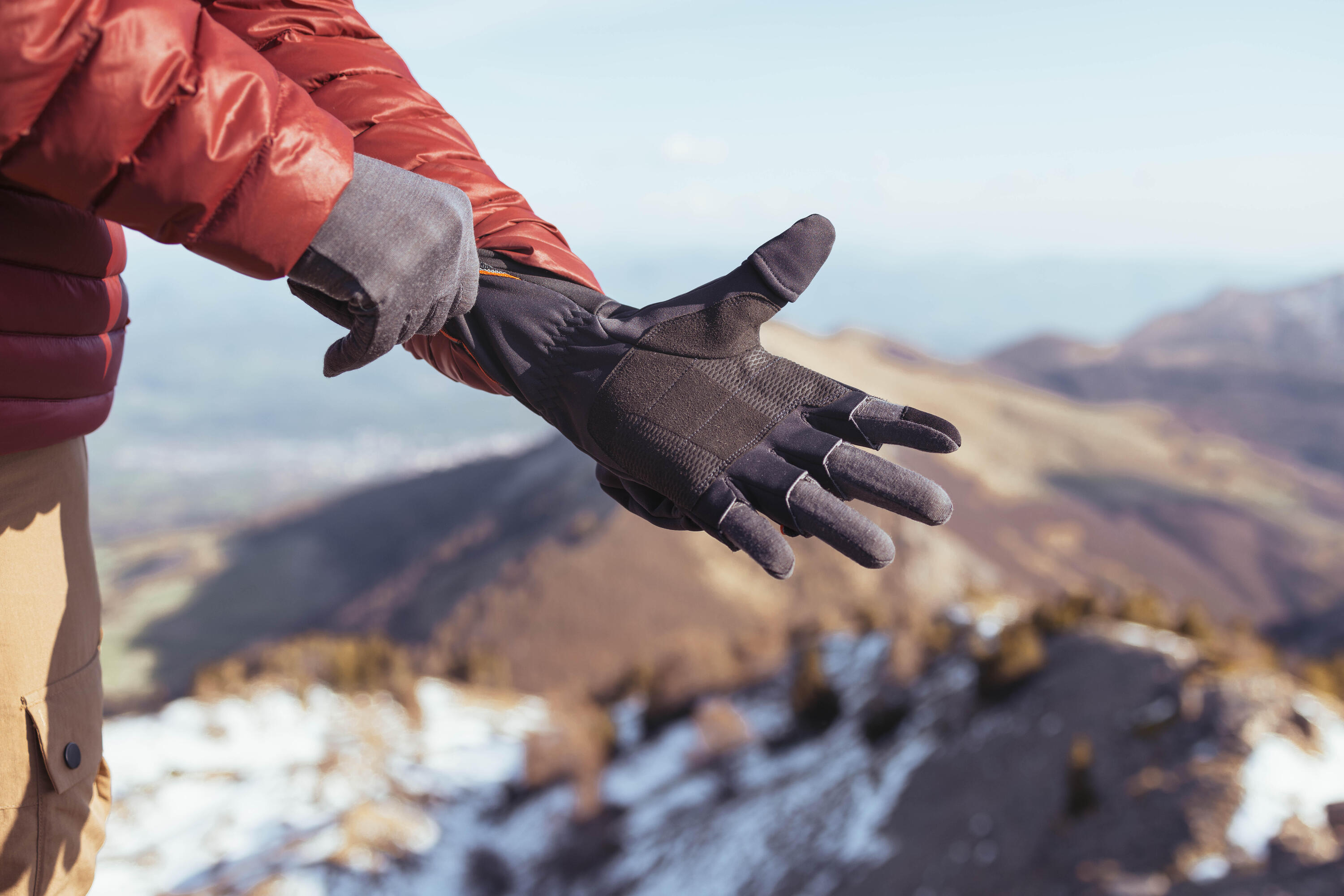 GUANTES INTERIORES DE TREKKING ADULTOS TREK500 LANA MERINA GRIS 8/8