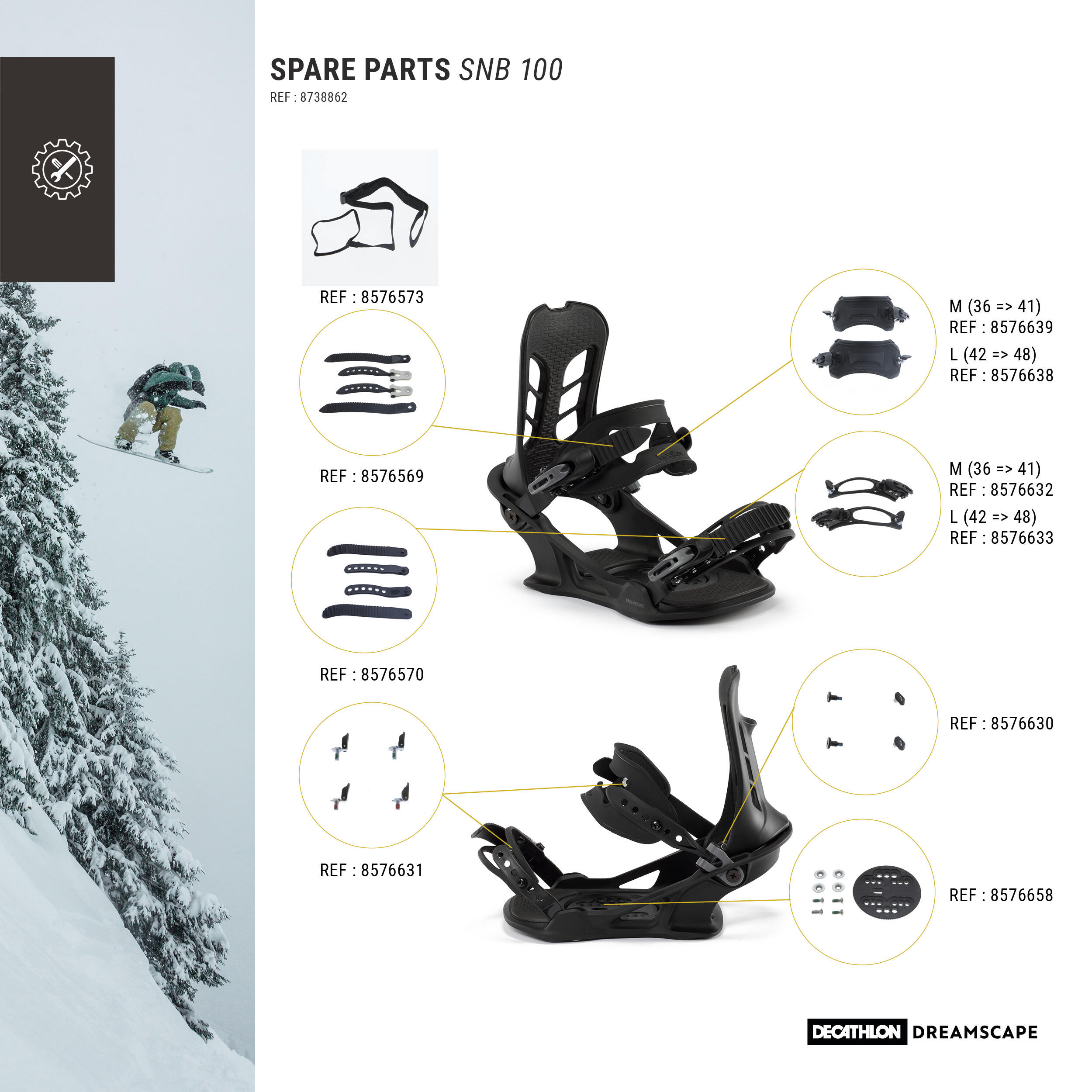 Men’s Snowboard Snowboard Bindings - SNB 100 Black - DREAMSCAPE